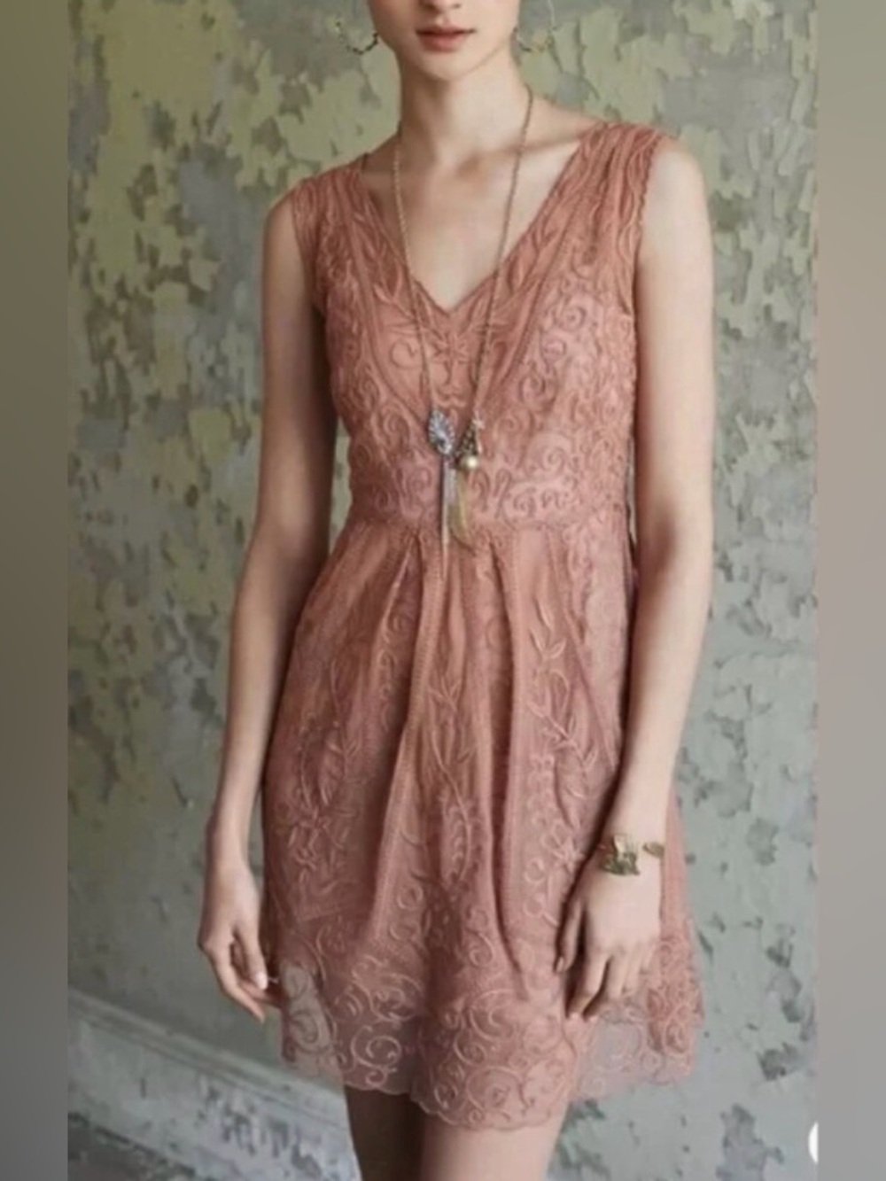 Yoana Baraschi Anthropologie At Dusk Lace Mini Dress Size 6